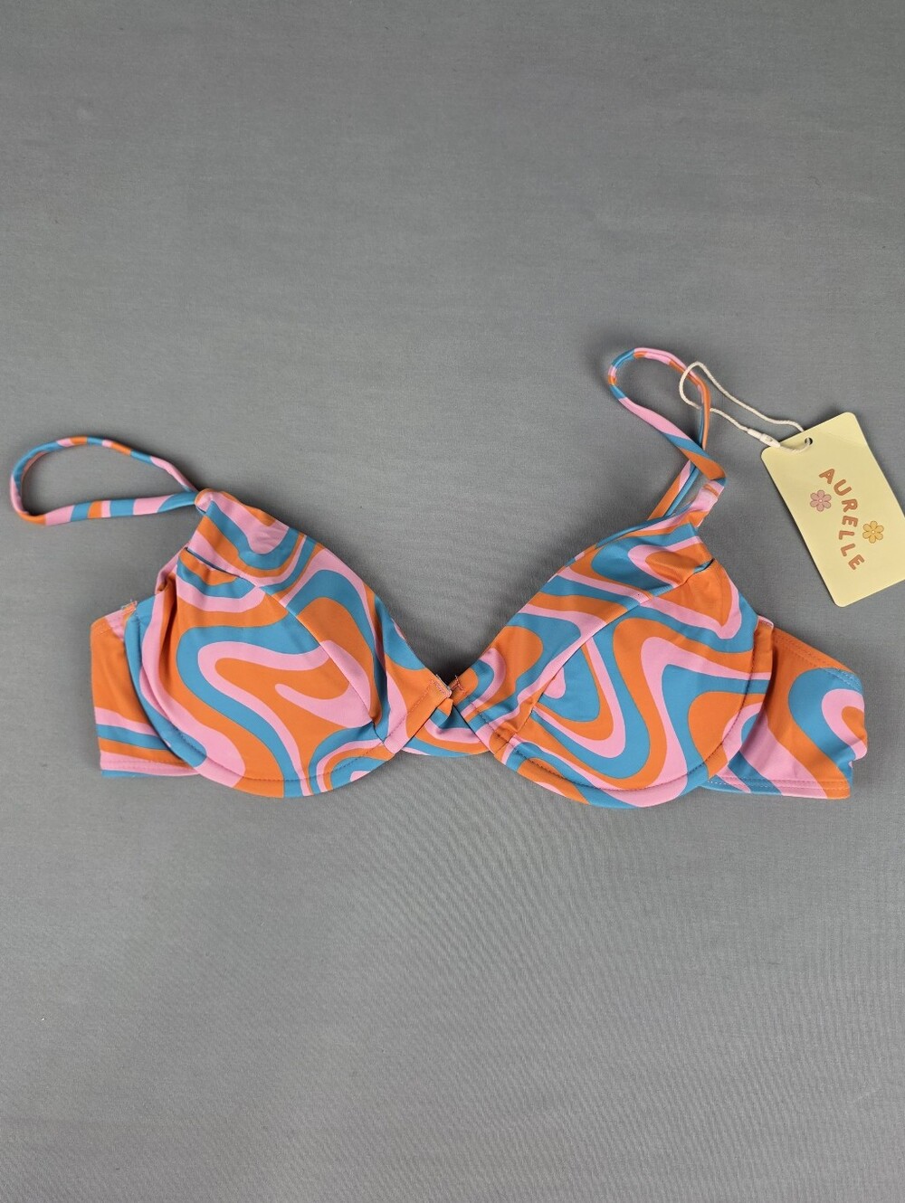 Underwire Balconette Bra Style Bikini Top Removable Pads Groovy Hippie 70s Retro
